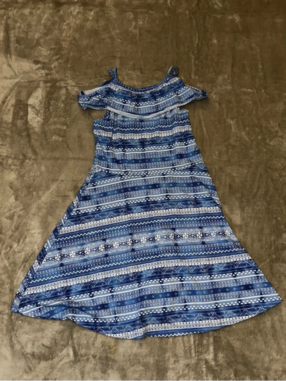 Place Light Blue Patterned Cold-Shoulder Dress Girls 14
